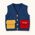 Blue Colourblock Pocket Knit Vest, front product photograph.