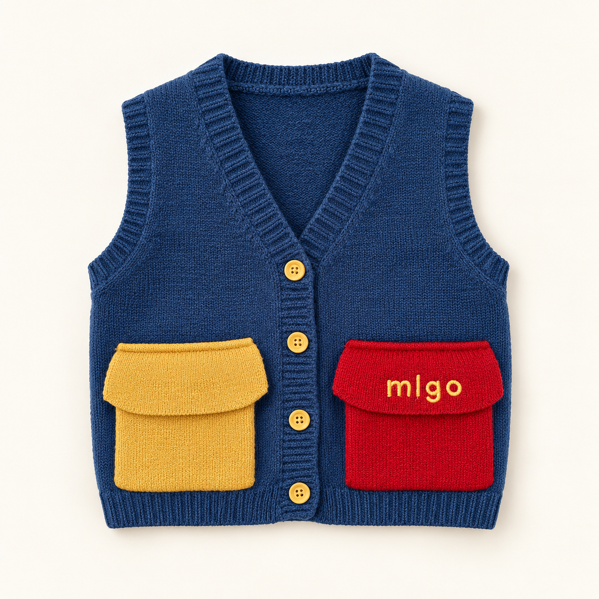 Blue Colourblock Pocket Knit Vest, front product photograph.