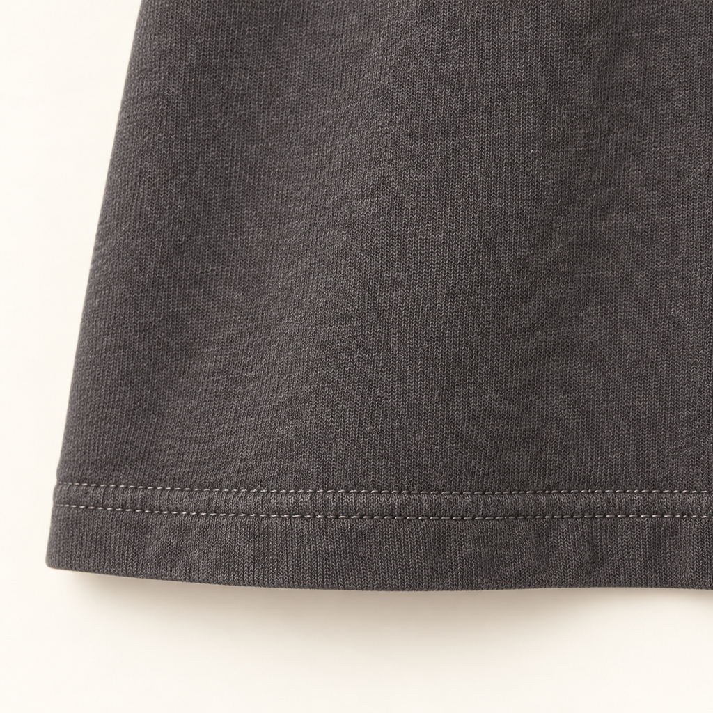 Charcoal Lace-Trim Sleeve Top — charcoal lower body fabric and straight stitched hem