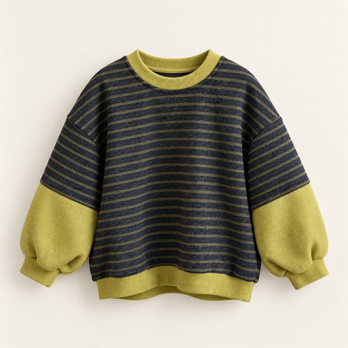 Yellow Green Everyday Contrast Stripe Sweatshirt, front view.