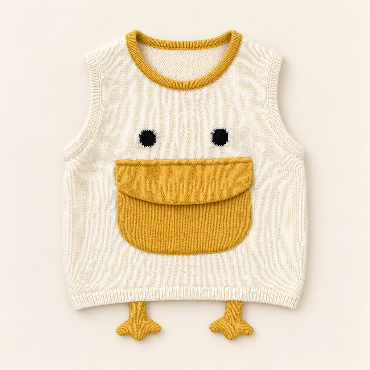 Ivory Duck Pocket Knit Vest, front product photograph.