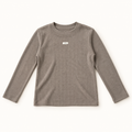 Taupe ribbed long sleeve inner top, standalone front view with neckline upright.
