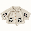 Ivory animal short sleeve knit cardigan, standalone front view with neckline upright.