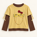 Yellow Glasses Detail Layered-Look Long Sleeve Top, front product photograph.