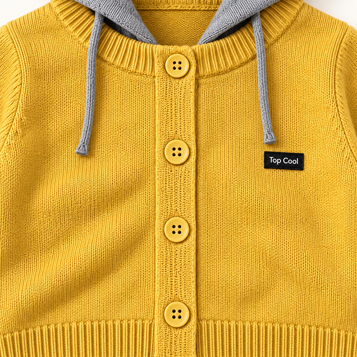 Yellow & Grey Hooded Knit Cardigan detail 2